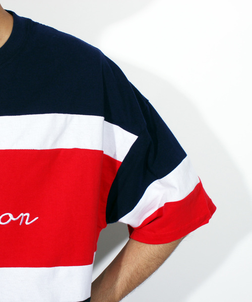 ８(eight)（エイト）の「ロゴ 切替 半袖Tシャツ ビッグTシャツ（Tシャツ/カットソー・メンズ・ホワイト/ブラック/ネイビー・LARGE/MEDIUM）」の4枚目の写真