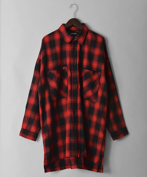 AZIONE（アジオネ）の「AZIONE/アジオネ/オンブレービッグシャツ（シャツ/ブラウス・メンズ・グレー/レッド/ブルー/グリーン・FREE）」の4枚目の写真