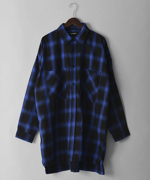 AZIONE（アジオネ）の「AZIONE/アジオネ/オンブレービッグシャツ（シャツ/ブラウス・メンズ・グレー/レッド/ブルー/グリーン・FREE）」の3枚目の写真