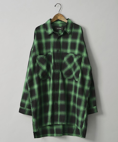 AZIONE（アジオネ）の「AZIONE/アジオネ/オンブレービッグシャツ（シャツ/ブラウス・メンズ・グレー/レッド/ブルー/グリーン・FREE）」の2枚目の写真