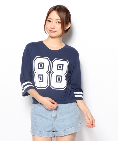 WEGO(ウィゴー)の「WEGO/ギャザーナンバリングTee(7)(Tシャツ/カットソー・レディース・ブラック/ホワイト/ネイビー・FREE)」の3枚目の写真