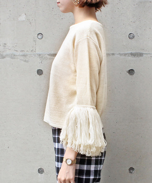 RANDA（ランダ）の「フリンジスリーブニット（ニット/セーター・レディース・ブラウン/クリーム/ワイン・FREE）」の7枚目の写真