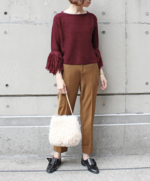 RANDA（ランダ）の「フリンジスリーブニット（ニット/セーター・レディース・ブラウン/クリーム/ワイン・FREE）」の4枚目の写真