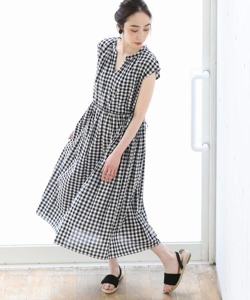 coen（コーエン）の「【Market】ウエストギャザーマキシワンピースⅡ (ストライプ・ギンガムチェック)（ワンピース・レディース・ロイヤルブルー/ブラック・FREE）」の4枚目の写真