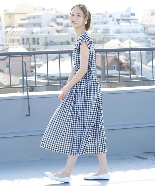coen（コーエン）の「【Market】ウエストギャザーマキシワンピースⅡ (ストライプ・ギンガムチェック)（ワンピース・レディース・ロイヤルブルー/ブラック・FREE）」の7枚目の写真