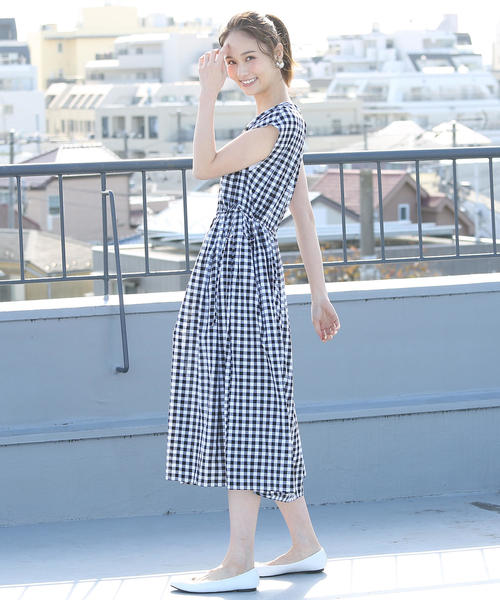 coen（コーエン）の「【Market】ウエストギャザーマキシワンピースⅡ (ストライプ・ギンガムチェック)（ワンピース・レディース・ロイヤルブルー/ブラック・FREE）」の10枚目の写真