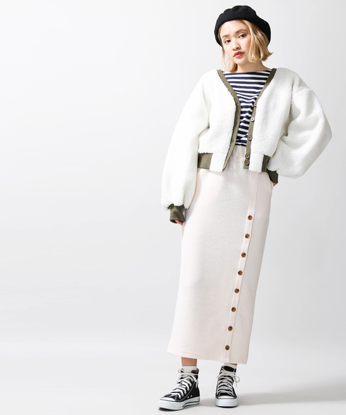 WEGO（ウィゴー）の「WEGO/ボアカーディガン（ブルゾン・レディース・パープル/オフホワイト/ライトベージュ・FREE）」の6枚目の写真