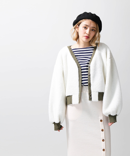 WEGO（ウィゴー）の「WEGO/ボアカーディガン（ブルゾン・レディース・パープル/オフホワイト/ライトベージュ・FREE）」の8枚目の写真