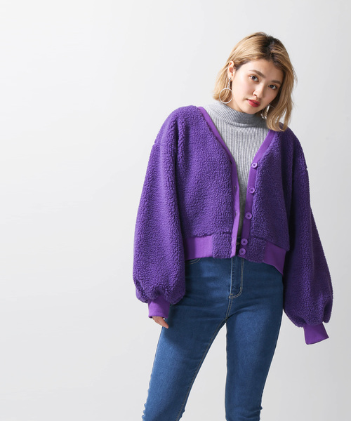 WEGO（ウィゴー）の「WEGO/ボアカーディガン（ブルゾン・レディース・パープル/オフホワイト/ライトベージュ・FREE）」の4枚目の写真