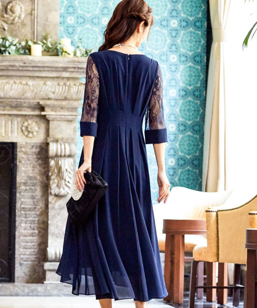 Fashion Letter（ファッションレター）の「レース袖セミロング 結婚式ワンピース パーティードレス（ドレス・レディース・ブラック/ダークグリーン/ネイビー/ブルー系その他/パープル系その他・38(M)）」の15枚目の写真