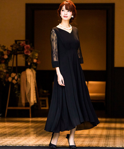 Fashion Letter（ファッションレター）の「レース袖セミロング 結婚式ワンピース パーティードレス（ドレス・レディース・ブラック/ダークグリーン/ネイビー/ブルー系その他/パープル系その他・38(M)）」の11枚目の写真