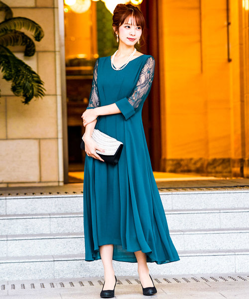 Fashion Letter（ファッションレター）の「レース袖セミロング 結婚式ワンピース パーティードレス（ドレス・レディース・ブラック/ダークグリーン/ネイビー/ブルー系その他/パープル系その他・38(M)）」の16枚目の写真