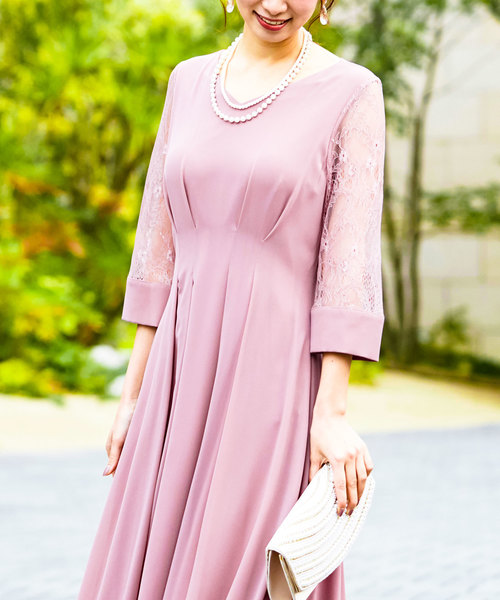 Fashion Letter（ファッションレター）の「レース袖セミロング 結婚式ワンピース パーティードレス（ドレス・レディース・ブラック/ダークグリーン/ネイビー/ブルー系その他/パープル系その他・38(M)）」の8枚目の写真