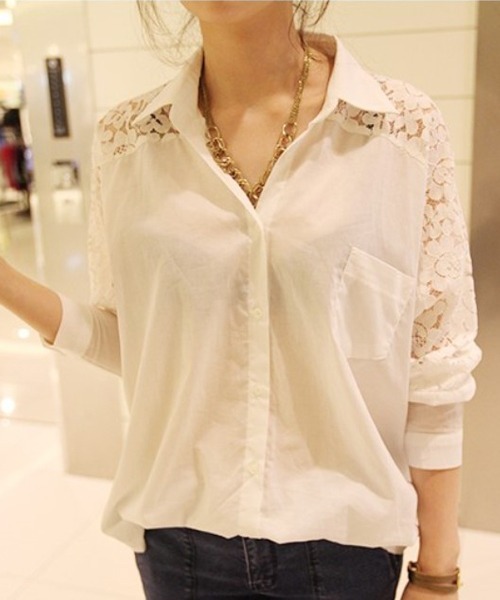 Amulet（アミュレット）の「レースシフォンシャツ（シャツ/ブラウス・レディース・ブラック/ホワイト・M/XL/L）」の2枚目の写真