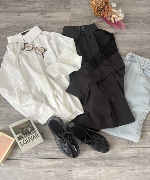 Amulet（アミュレット）の「レースシフォンシャツ（シャツ/ブラウス・レディース・ブラック/ホワイト・M/XL/L）」の16枚目の写真