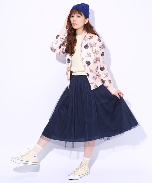 mmts(マミタス)の「mmts / 猫だらけ ブルゾン(ブルゾン・レディース・ネイビー/ピンク・ONE SIZE)」の5枚目の写真