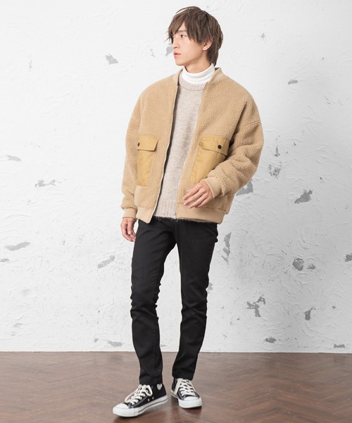 MinoriTY（マイノリティ）の「メンズボアビッグシルエットミリタリーMA-1 ジャケット（ミリタリージャケット・メンズ・ブラック/ダークグリーン/モカ/パープル系その他・M/L）」の7枚目の写真