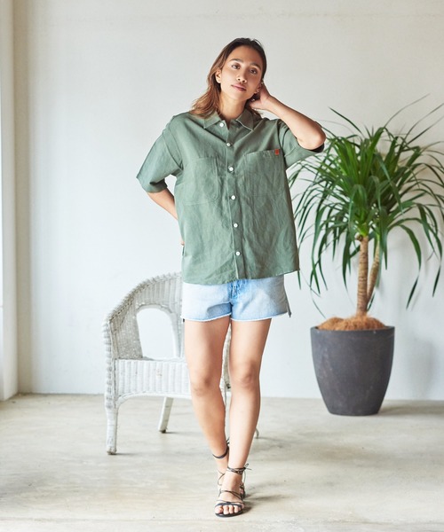 UNIVERSAL OVERALL(ユニバーサルオーバーオール)の「UNIVERSAL OVERALL × JACK & MARIE LINEN MIX OPEN COLOR SHIRT (2Colors)(ユニバーサルオーバーオール ジャックアンドマリー リネン ミックス オープンカラーシャツ)(Unisex)(シャツ/ブラウス・メンズ・サンドベージュ/オリーブドラブ・XS/S/M/L)」の12枚目の写真