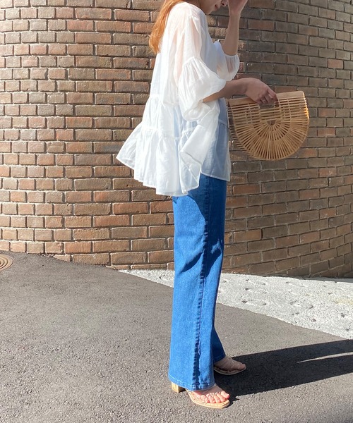 KOBE LETTUCE（コウベレタス）の「バンドカラーシアーティアードブラウス（シャツ/ブラウス・レディース・ホワイト/ベージュ/コーラル/ブルー/グリーン/ブラック・FREE）」の10枚目の写真