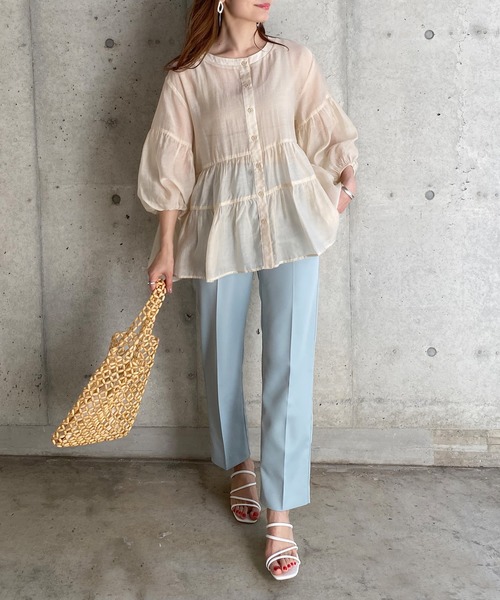 KOBE LETTUCE（コウベレタス）の「バンドカラーシアーティアードブラウス（シャツ/ブラウス・レディース・ホワイト/ベージュ/コーラル/ブルー/グリーン/ブラック・FREE）」の15枚目の写真