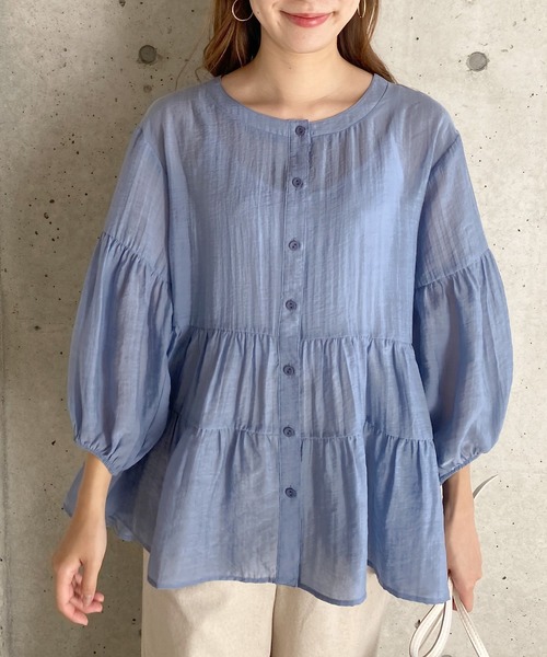 KOBE LETTUCE（コウベレタス）の「バンドカラーシアーティアードブラウス（シャツ/ブラウス・レディース・ホワイト/ベージュ/コーラル/ブルー/グリーン/ブラック・FREE）」の12枚目の写真