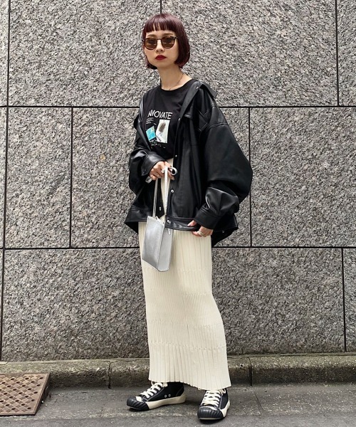 PAGEBOY(ページボーイ)の「ヘンケイリブニットスカート(スカート・レディース・オフホワイト/ブラック/ライム・FREE)」の13枚目の写真