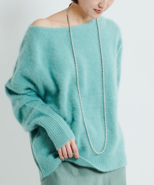 DouDou(ドゥドゥ)の「フェレット切替プルオーバー(ニット/セーター・レディース・オフホワイト/サックスブルー/モカ/グリーン/ライトグレー・FREE)」の4枚目の写真