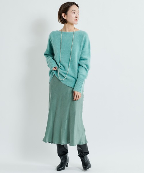 DouDou(ドゥドゥ)の「フェレット切替プルオーバー(ニット/セーター・レディース・オフホワイト/サックスブルー/モカ/グリーン/ライトグレー・FREE)」の10枚目の写真