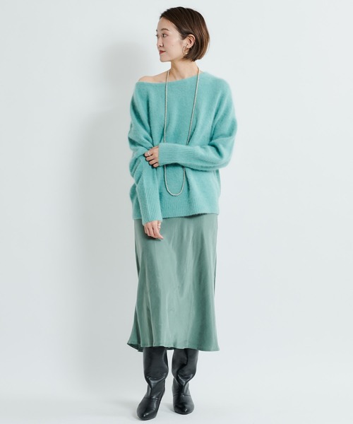 DouDou(ドゥドゥ)の「フェレット切替プルオーバー(ニット/セーター・レディース・オフホワイト/サックスブルー/モカ/グリーン/ライトグレー・FREE)」の11枚目の写真