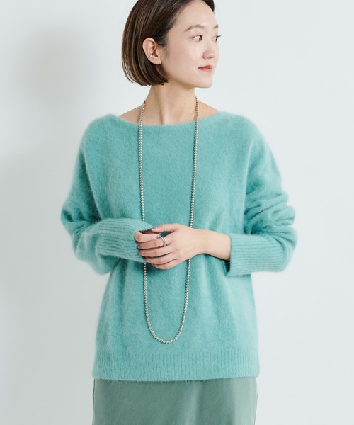 DouDou(ドゥドゥ)の「フェレット切替プルオーバー(ニット/セーター・レディース・オフホワイト/サックスブルー/モカ/グリーン/ライトグレー・FREE)」の15枚目の写真