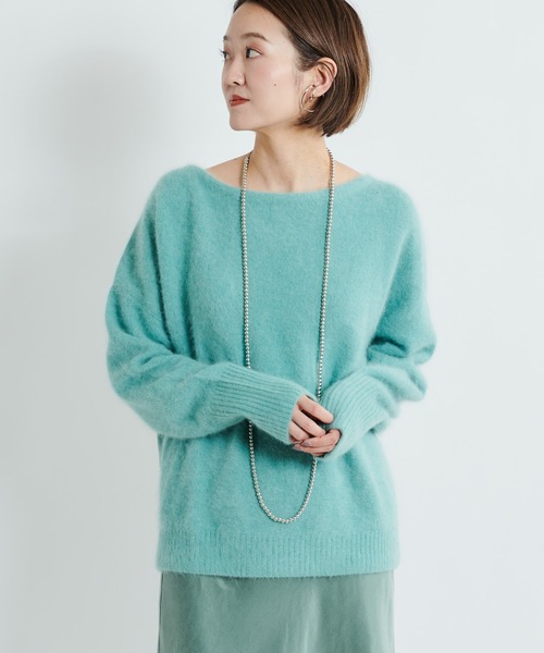 DouDou(ドゥドゥ)の「フェレット切替プルオーバー(ニット/セーター・レディース・オフホワイト/サックスブルー/モカ/グリーン/ライトグレー・FREE)」の16枚目の写真