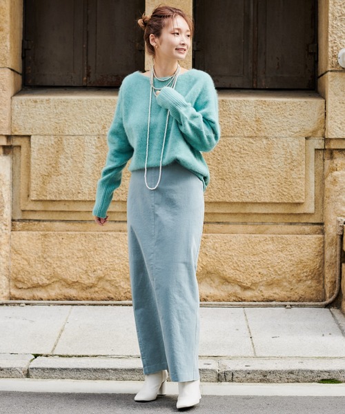 DouDou(ドゥドゥ)の「フェレット切替プルオーバー(ニット/セーター・レディース・オフホワイト/サックスブルー/モカ/グリーン/ライトグレー・FREE)」の20枚目の写真