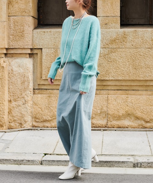 DouDou(ドゥドゥ)の「フェレット切替プルオーバー(ニット/セーター・レディース・オフホワイト/サックスブルー/モカ/グリーン/ライトグレー・FREE)」の21枚目の写真