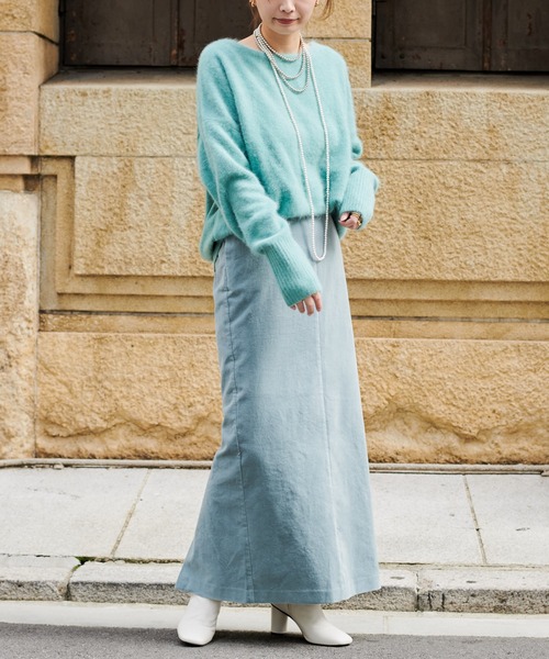 DouDou(ドゥドゥ)の「フェレット切替プルオーバー(ニット/セーター・レディース・オフホワイト/サックスブルー/モカ/グリーン/ライトグレー・FREE)」の22枚目の写真