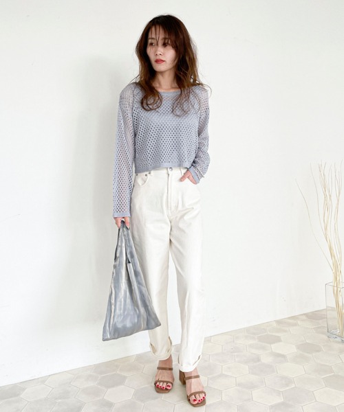 EPIMI E'PIMMY（エピミエピミー）の「リブタンク付メッシュニット（ニット/セーター・レディース・ブラック/オフホワイト/サックスブルー/モカ・MEDIUM）」の19枚目の写真