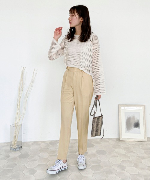 EPIMI E'PIMMY（エピミエピミー）の「リブタンク付メッシュニット（ニット/セーター・レディース・ブラック/オフホワイト/サックスブルー/モカ・MEDIUM）」の6枚目の写真