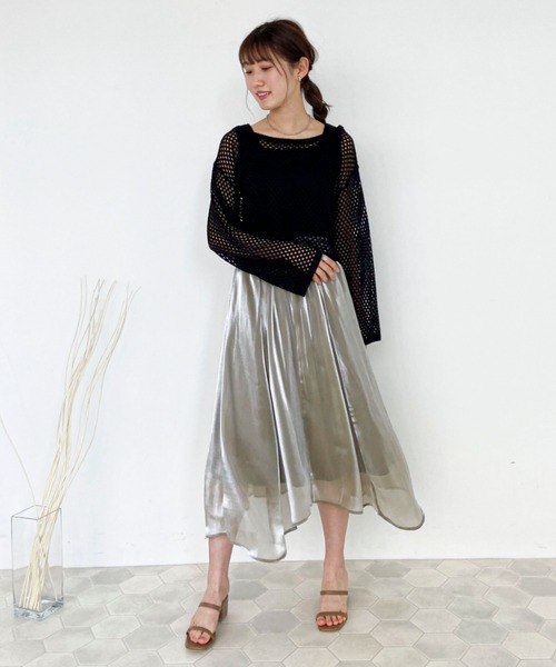 EPIMI E'PIMMY（エピミエピミー）の「リブタンク付メッシュニット（ニット/セーター・レディース・ブラック/オフホワイト/サックスブルー/モカ・MEDIUM）」の12枚目の写真