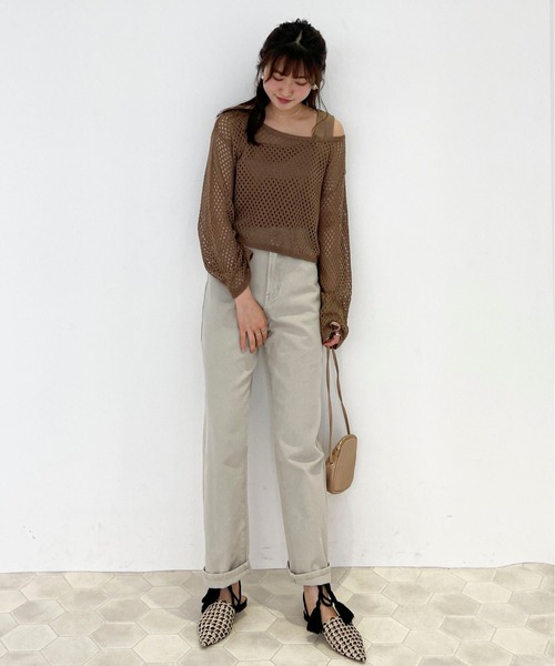 EPIMI E'PIMMY（エピミエピミー）の「リブタンク付メッシュニット（ニット/セーター・レディース・ブラック/オフホワイト/サックスブルー/モカ・MEDIUM）」の14枚目の写真