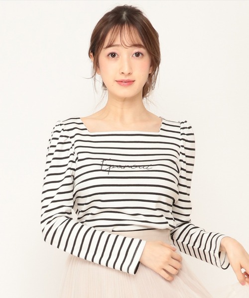 WILLSELECTION(ウィルセレクション)の「ロゴ刺繍パワショルスリーブカットソー(Tシャツ/カットソー・レディース・アイボリー/ホワイト系その他/チャコールグレー・MEDIUM)」の1枚目の写真