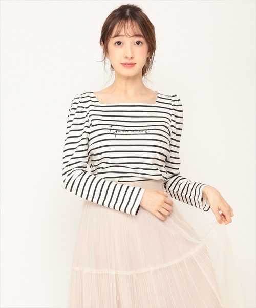 WILLSELECTION(ウィルセレクション)の「ロゴ刺繍パワショルスリーブカットソー(Tシャツ/カットソー・レディース・アイボリー/ホワイト系その他/チャコールグレー・MEDIUM)」の8枚目の写真