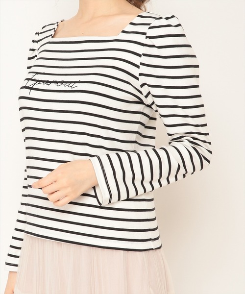 WILLSELECTION(ウィルセレクション)の「ロゴ刺繍パワショルスリーブカットソー(Tシャツ/カットソー・レディース・アイボリー/ホワイト系その他/チャコールグレー・MEDIUM)」の4枚目の写真