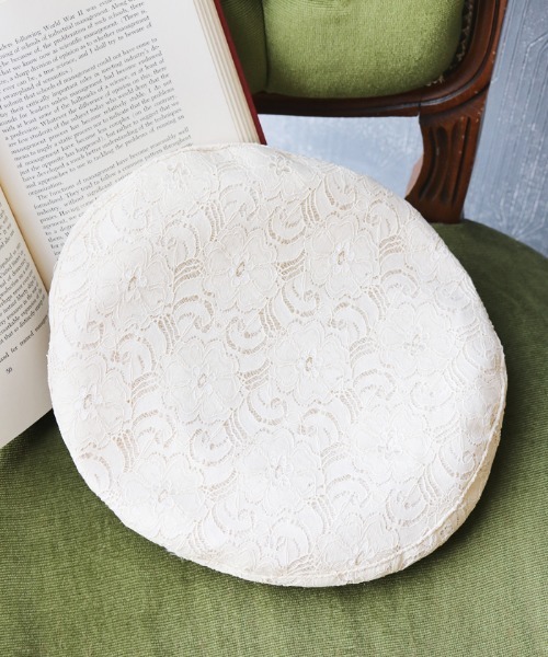 axes femme（アクシーズファム）の「レース×チェック柄ベレー（ハンチング/ベレー帽・レディース・サックスブルー/キナリ/ブラック・MEDIUM）」の2枚目の写真