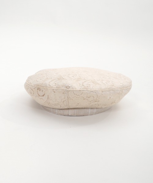 axes femme（アクシーズファム）の「レース×チェック柄ベレー（ハンチング/ベレー帽・レディース・サックスブルー/キナリ/ブラック・MEDIUM）」の6枚目の写真