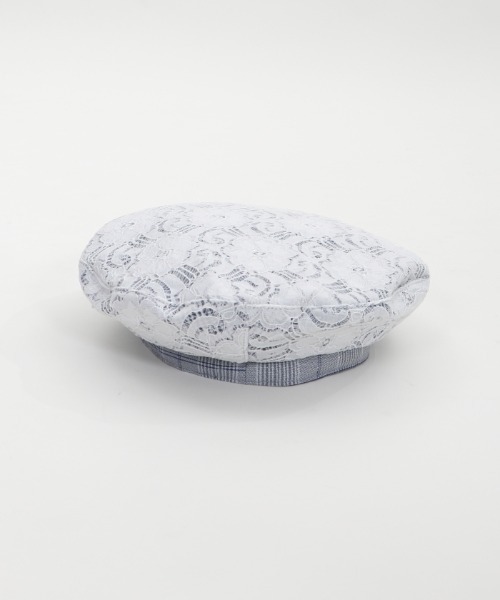 axes femme（アクシーズファム）の「レース×チェック柄ベレー（ハンチング/ベレー帽・レディース・サックスブルー/キナリ/ブラック・MEDIUM）」の14枚目の写真