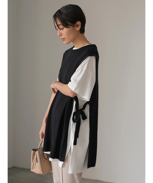 AMERICAN HOLIC（アメリカンホリック）の「サイドリボンニットベスト（ベスト・レディース・ブラック/ライトベージュ・FREE）」の14枚目の写真