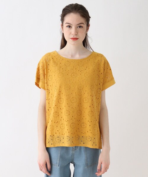 Cutie Blonde（キューティーブロンド）の「◆【S-L】フラワーレースプルオーバー（Tシャツ/カットソー・レディース・ネイビー/ダークグリーン/マスタード/オフホワイト・01/02/03）」の5枚目の写真