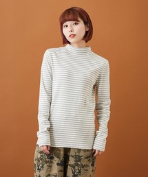 ショートスラブフライス ボーダー 長袖 ハイネック