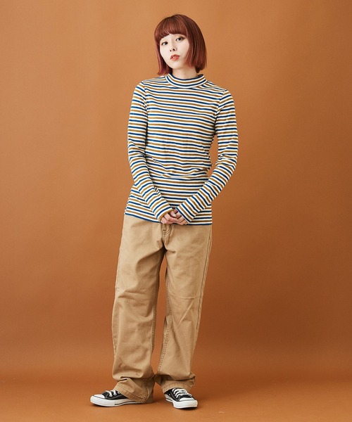 CUBE SUGAR(キューブシュガー)の「ショートスラブフライス ボーダー 長袖 ハイネック(Tシャツ/カットソー・レディース・モカ/ブラック×ホワイト/ホワイト系その他/ブラウン系その他/パープル系その他/グレー×ホワイト・M)」の13枚目の写真