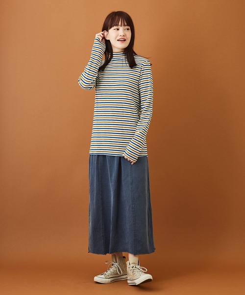 CUBE SUGAR(キューブシュガー)の「ショートスラブフライス ボーダー 長袖 ハイネック(Tシャツ/カットソー・レディース・モカ/ブラック×ホワイト/ホワイト系その他/ブラウン系その他/パープル系その他/グレー×ホワイト・M)」の14枚目の写真