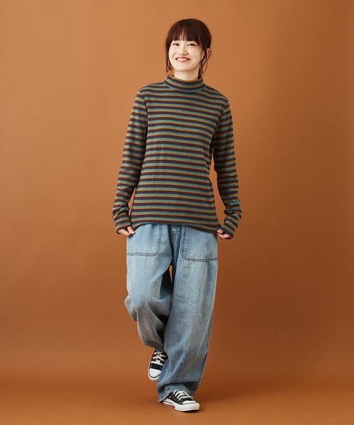 CUBE SUGAR(キューブシュガー)の「ショートスラブフライス ボーダー 長袖 ハイネック(Tシャツ/カットソー・レディース・モカ/ブラック×ホワイト/ホワイト系その他/ブラウン系その他/パープル系その他/グレー×ホワイト・M)」の17枚目の写真